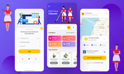 Cleaning App agency app design app ui cleaning app colorful ui figma design figma designer home cleaning app house keeping inspiration map mobile app mobile app ui mockup ui office cleaning repairing topagency uiux vinomind web ui