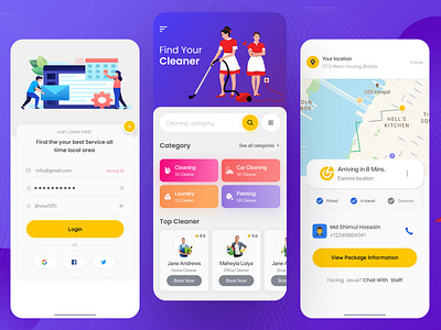 Cleaning App agency app design app ui cleaning app colorful ui figma design figma designer home cleaning app house keeping inspiration map mobile app mobile app ui mockup ui office cleaning repairing topagency uiux vinomind web ui