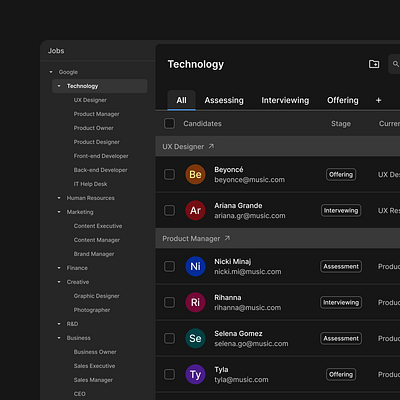 A [UX] C-ATT app branding dark mode design human resources human resources platform product design recruitment recruitment app recruitment platform table ui ux ux design web application