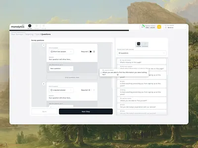 Monolytics - Survey builder clean constructor customer development dashboard minimal minimalism platform poll product design questionnaire questions saas startup survey user reserach ux web app web design white