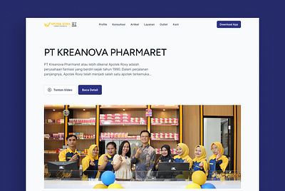 Company Profile Pharmacy apotek blue clean indonesia landing page modern pharmacy roxy simple ui uiux website whitespace yellow