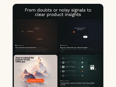 Customer analytics product bento grids ui animation bento bento cards bento design bento grid bento illustration dark features illustration interface landing landing page minimal motion graphics product product design saas services ui web design