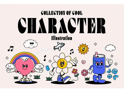 Groovy Characters 70s 80s 90s characters creative groovy illustration retro sticker vector vintage