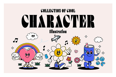 Groovy Characters 70s 80s 90s characters creative groovy illustration retro sticker vector vintage