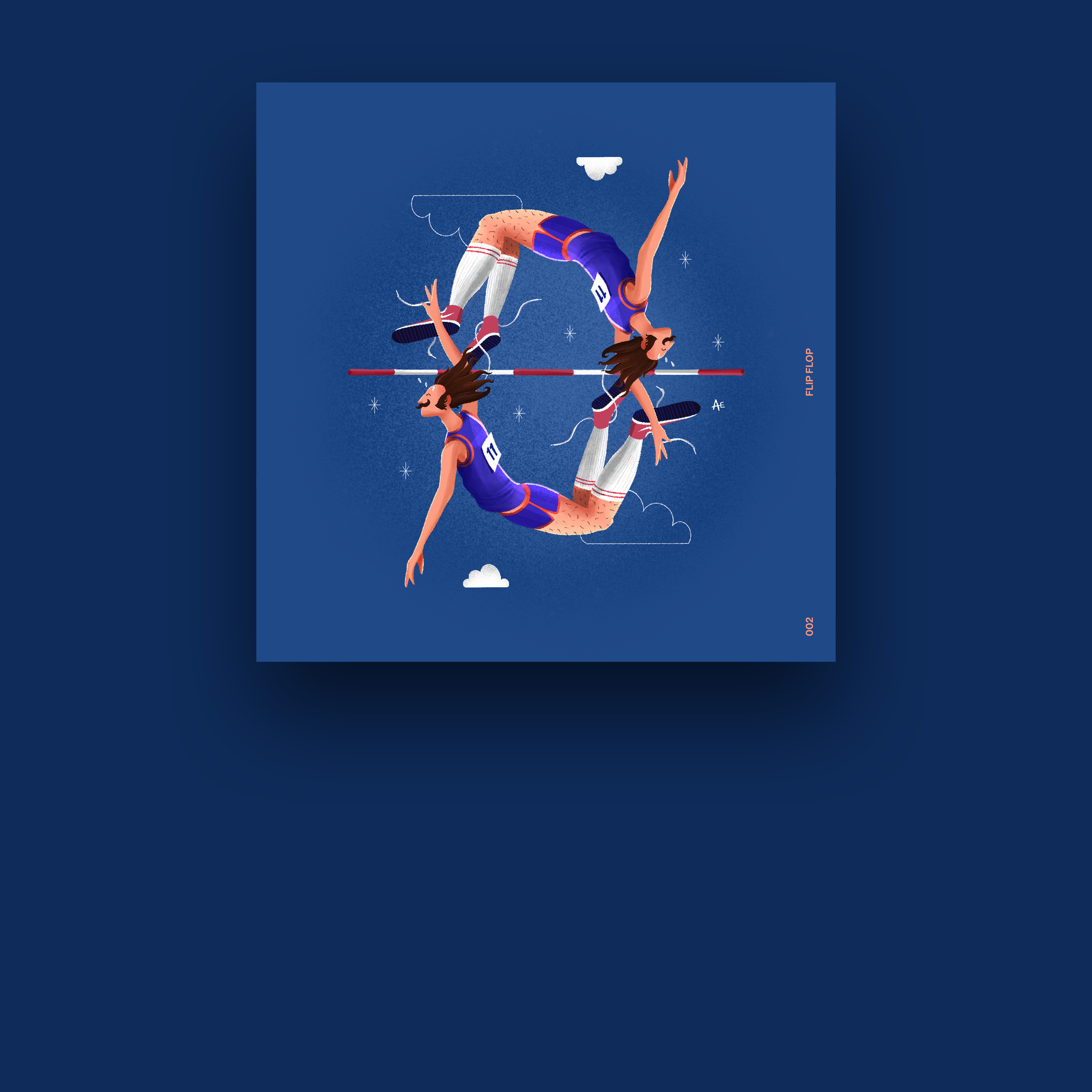 FlipFlop athletes blue hair highjump illustration procreate texture