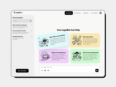 LegalBot — AI-Powered Legal Assistant agreements ai ai assistant ai helper chat contracts docs documentautomation documents law lawyer legal legal assistant legal helper legalai legalservices legaltech ui ux web