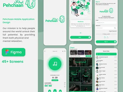 Pehchaan Mobile Application chats consultation design doctor meditation mental health music physical health profile reading relax sleep therapist ui ux