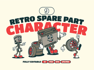 Spare Part Machine 80s brand brand identity branding character classic design graphic design illustration logo machine mascot old style retro spare part vector vintage