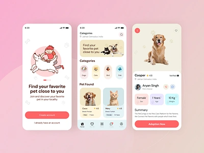 Pet Adoption App app design graphic design icon illustration typography ui ux web