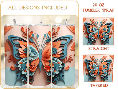 Bohem Butterfly 20 Oz Tumbler Wrap Sublimation colorful tumbler design