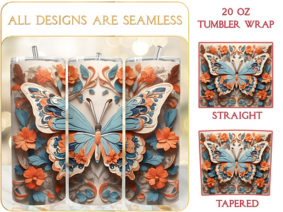 Bohem Butterfly Tumbler Wrap, Boho Tumbler Wrap Sublimation colorful tumbler design