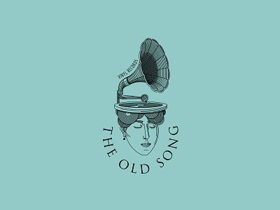 The Old Song Vinyl Records Vintage Logo brand branding engraving face gramophone hair head logo music old racord retro shop song vintage vinyl woman