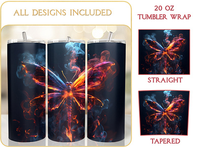 Bohem Butterfly 20oz Tumbler Wrap, Boho Tumbler Wrap Sublimation colorful tumbler design