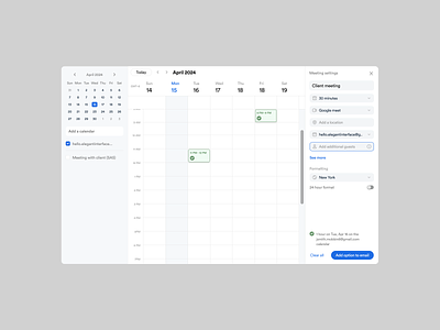 Creating an event - calendar calendar card clean daate dashboard data picker date time design event product design saas time picker ui uidesign ux webapp