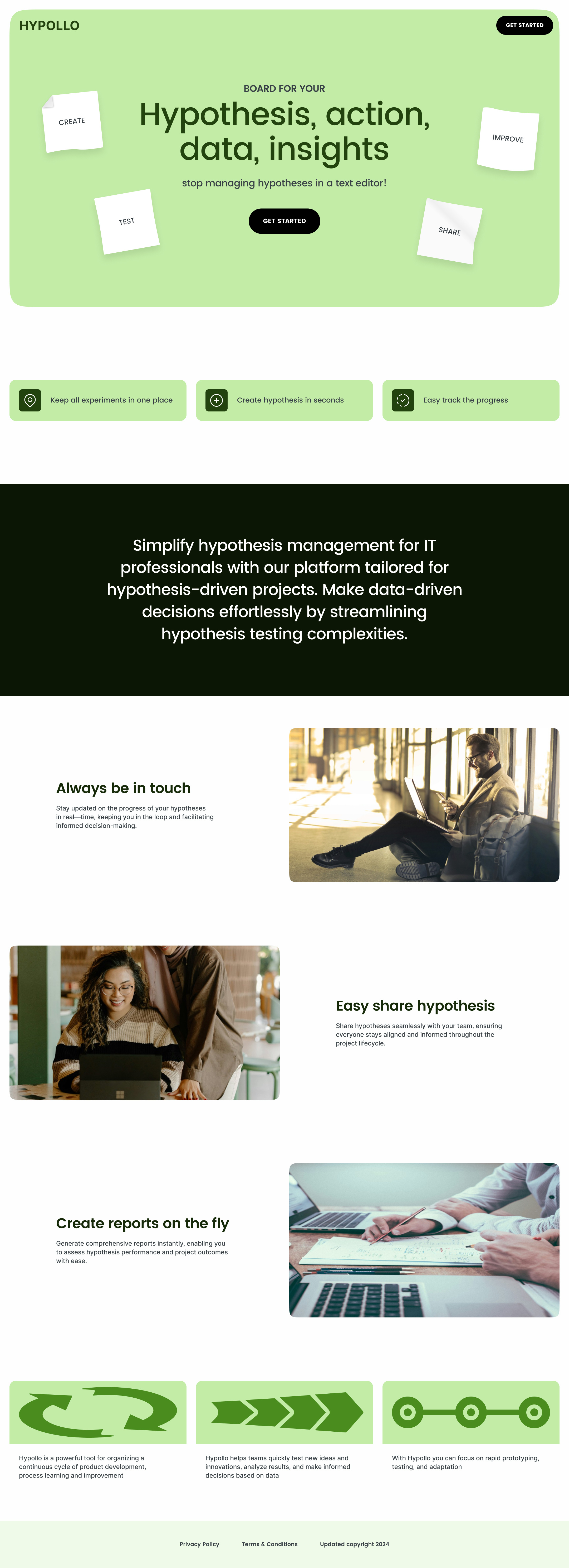 Landing Page for SaaS product design green header hypothesis landing page leads lp manager trello ui ux
