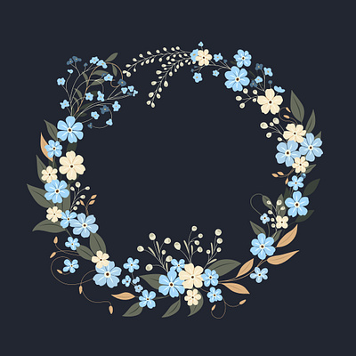 Forget me nots - vector wreath anniversary arrangement blue border branch elegant floral composition flower forget me not frame greeting card love mothers day sophisticated special moments stationery vector illustration wedding wedding invitation wedding wreath