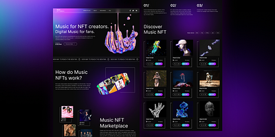 NFT Music Marketplace artwork branding buy crypto design development figma landing page marketing marketplace music nft nft art nftart nfts payment sell uiux