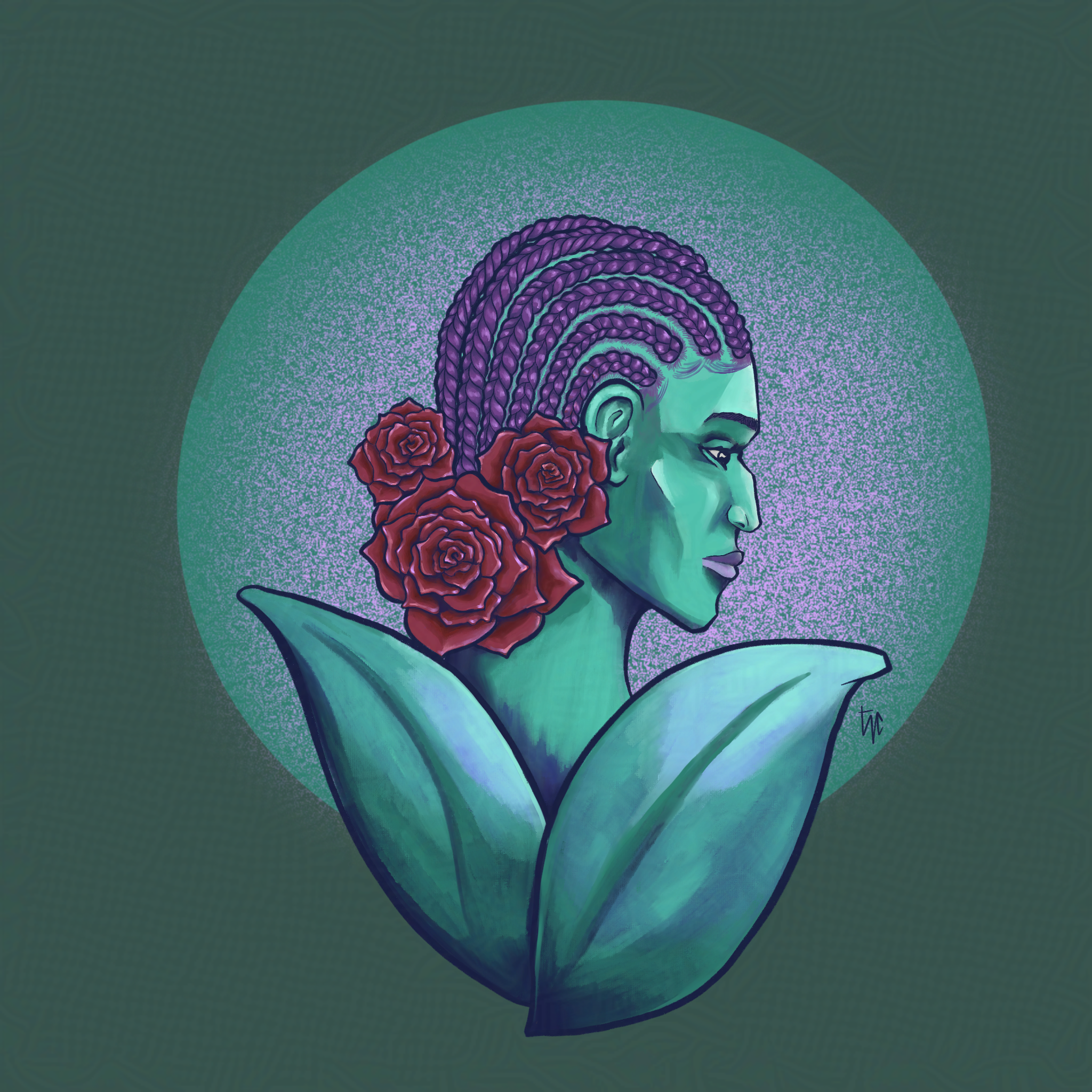 corn-rose black hair color cornrows digital illustration procreate roses