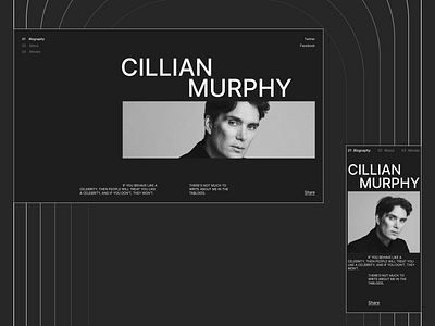 Cillian Murphy Website Portfolio actor adaptive black composition dark theme design grid minimal mobile design movie photo portfolio typography ui uiux ux web web design website website portfolio