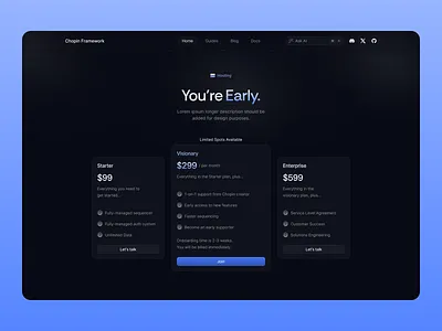 Chopin Framework - Pricing & Hosting dark design hosting pricing ui ux website