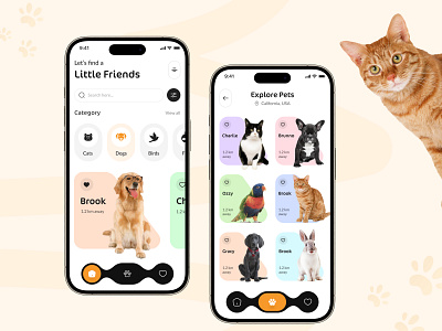Pet Adoption App animal app app layout cat app dog app pet care pet lover pet shop pets app ui ux visual design