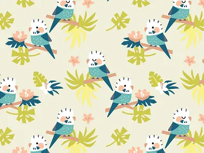 Budgie pattern baby birds budgie cute design illustration kids parrot seamless summer