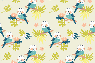 Budgie pattern baby birds budgie cute design illustration kids parrot seamless summer