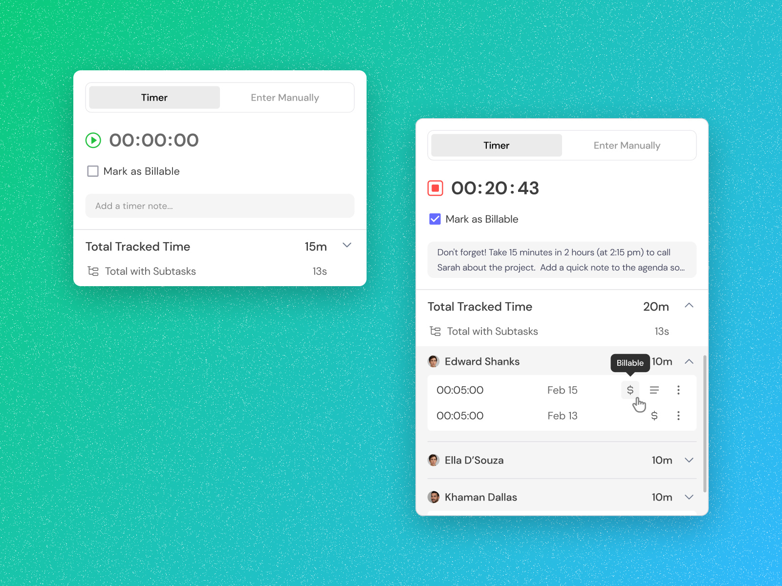 Time Tracker in Task Management billable time tracker time management ui time tracker time tracker ui design time tracker web time tracker web ui todo time tracker tracked time ui web