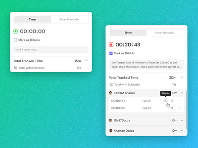 Time Tracker in Task Management billable time tracker time management ui time tracker time tracker ui design time tracker web time tracker web ui todo time tracker tracked time ui web
