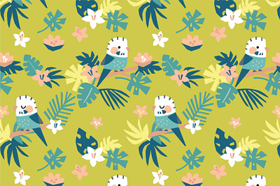 Tropical pattern baby pattern branding budgie cute design illustration kids parrot pattern seamless summer tropical