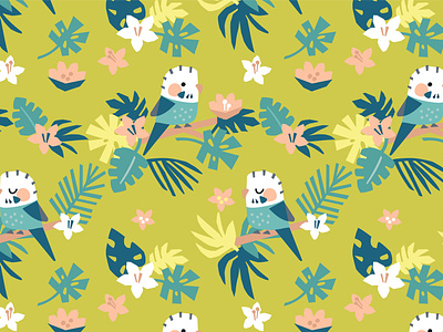 Tropical pattern baby pattern branding budgie cute design illustration kids parrot pattern seamless summer tropical