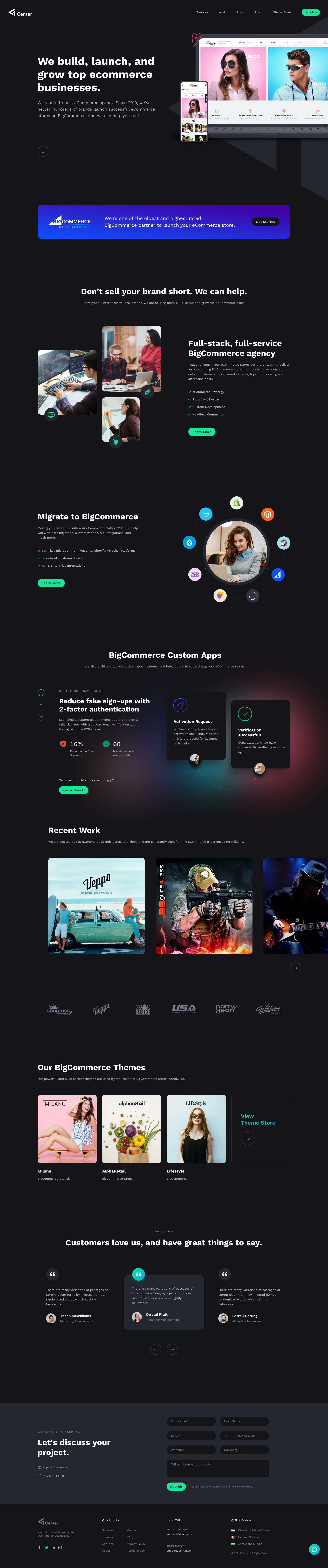 Full-Stack eCommerce Agency Landing Page agency homepage bigcommerce partner dark layout dark theme ecommerce agency homepage landing page ui design uiux uiux design ux design web page