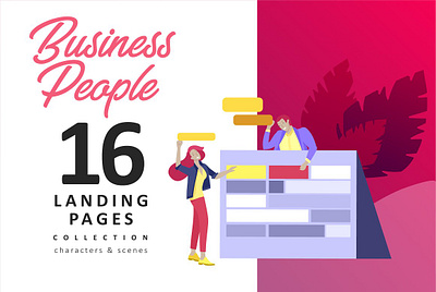 Landing pages with business people abstract app background banner flat icon illustration interface internet layout marketing mobile page people vector web website