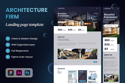 Asolutia - Architecture Landing Page background business concept design flat illustration interface internet landing page site technology template ui user website