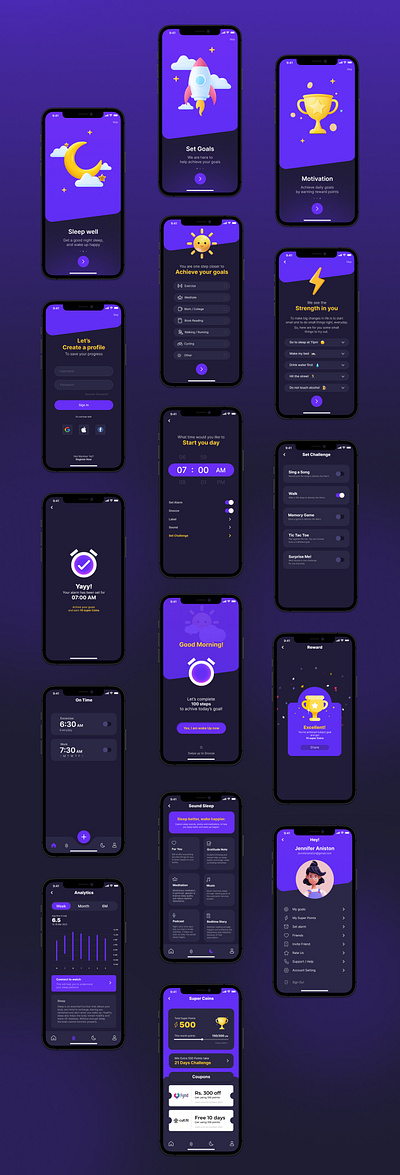 Mobile app Design | Clockwise 3d alarm app branding mobile app onbording purple ui ux visual design