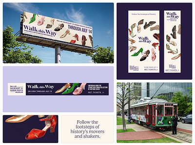 Walk this Way exhibition 👠 agency animation billboard design exhibition graphic design history motion graphics musuem purple shoes