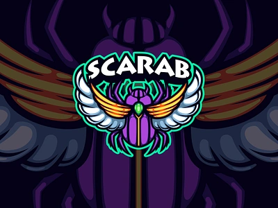 Violet Scarab ancient animal beetle branding design egypt esports gold illustration insect logo mascot logo myth purple readymade vector wing