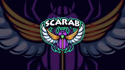 Violet Scarab ancient animal beetle branding design egypt esports gold illustration insect logo mascot logo myth purple readymade vector wing