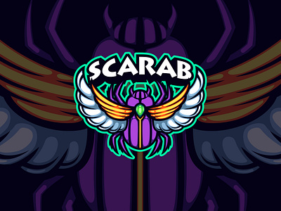 Violet Scarab ancient animal beetle branding design egypt esports gold illustration insect logo mascot logo myth purple readymade vector wing