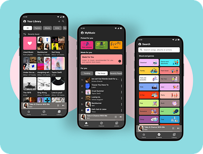 Mobile Music App UI Design app black chart design explore fitur graphic design icon illustration layout mobile music music app music chart music explore playlist song spotify typography ui
