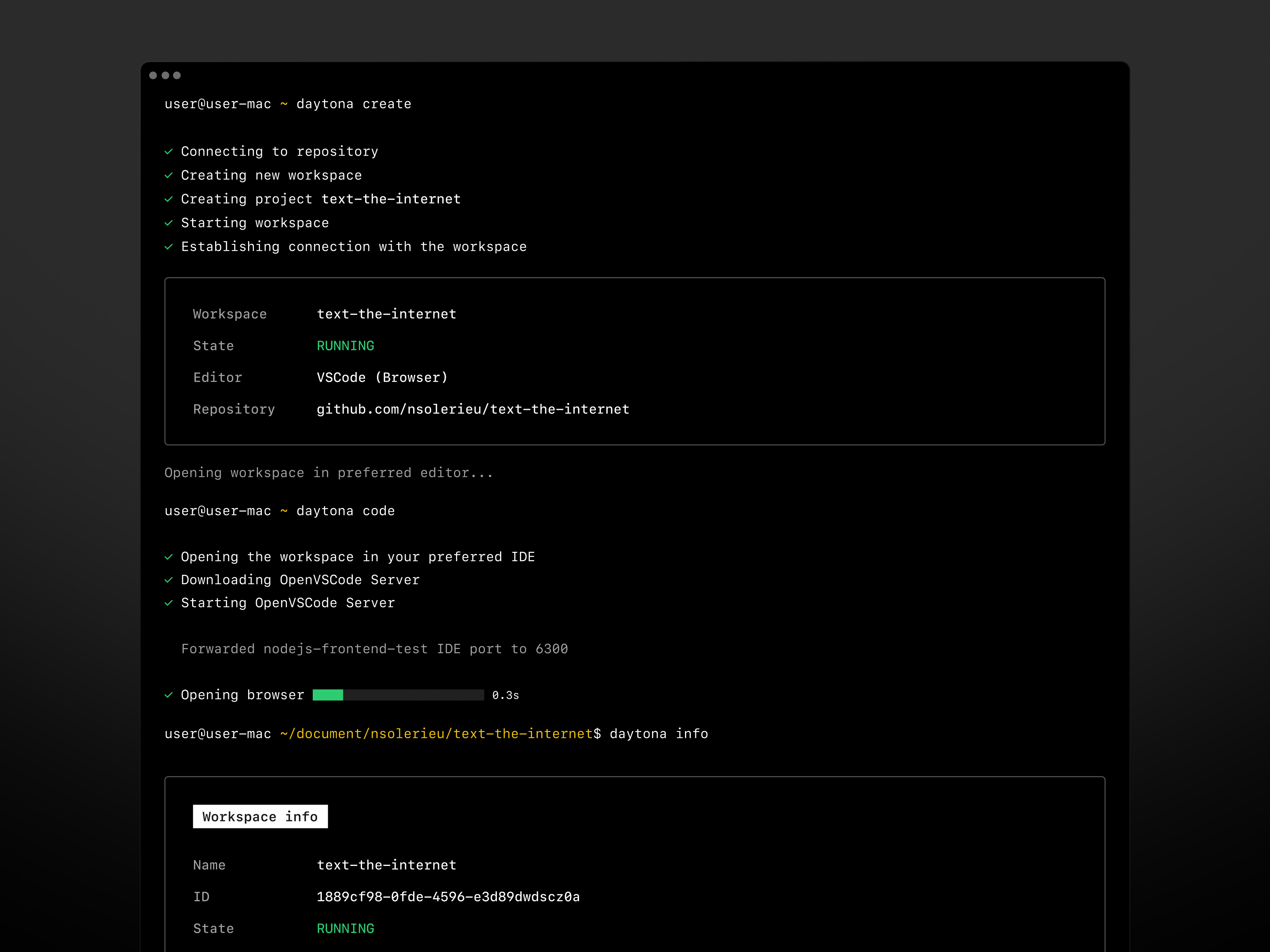 Daytona CLI UX ascii cli command dev product shell terminal tool ux