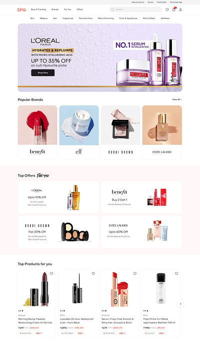 Beauty Retail Platform beauty ecommerce landing page makeup shopping ui