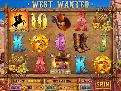 The Main UI design for the Wild West themed online slot game casino slot casino themed cowboy cowboy slot cowboy themed digital art gambling gambling art gambling design game art game design game reels graphic design reels slot design slot reels ui ui design wild west