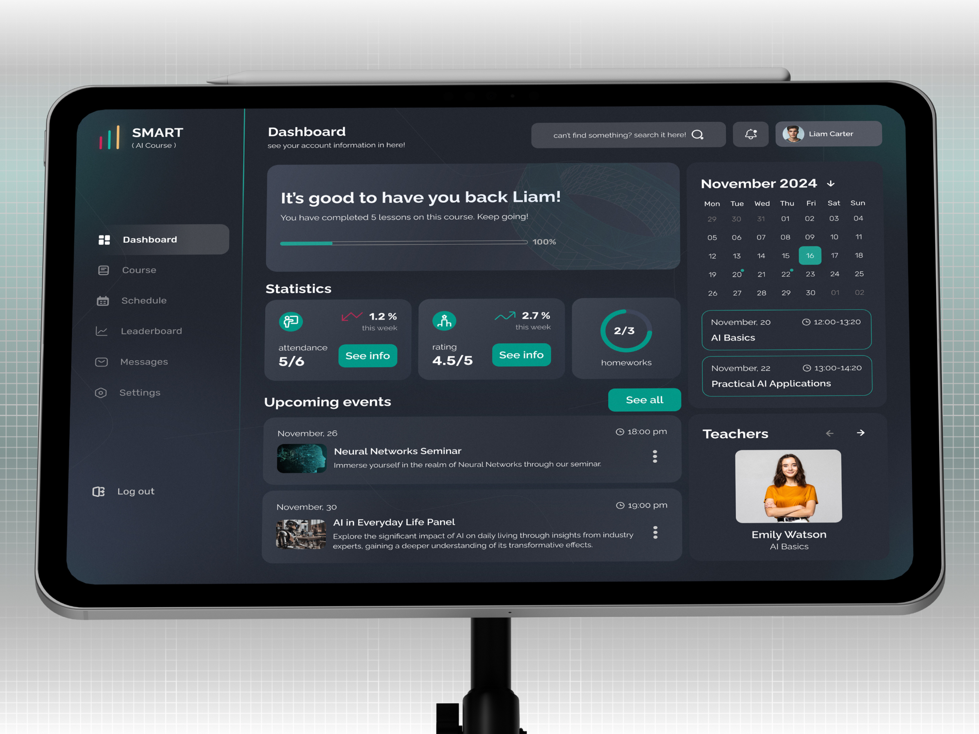 SMART - E-learning Dashboard ai app bento dashboard design edtech education management study ui user interface ux uxui web app
