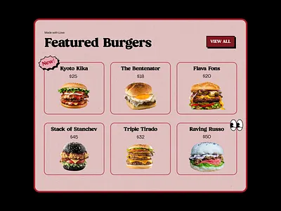 Burger Website Section burger delivery ecommerce fast food food shop retro ui web