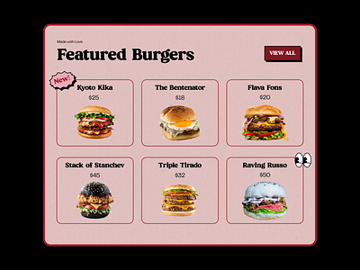 Burger Website Section burger delivery ecommerce fast food food shop retro ui web