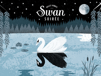 Swan Soirée ballet bird birds branding illustration lake lillys logo moon reeds script stars swan swanlake swans trees typography vector water willows