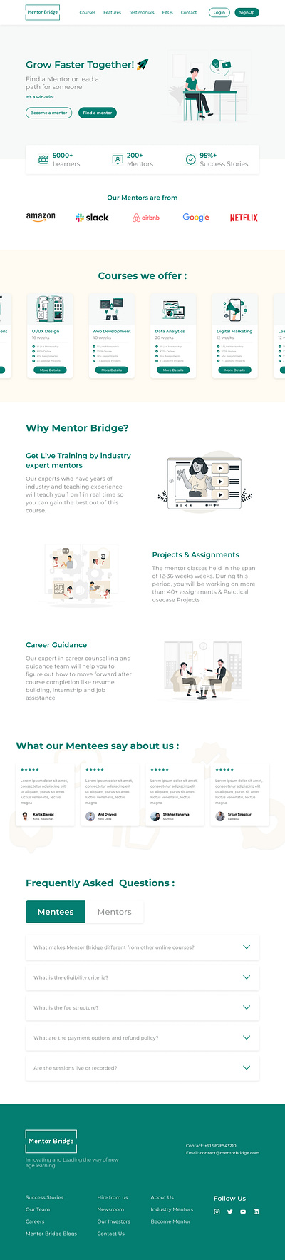 Mentor Bridge - Landing Page, Sign Up Steps and Mentor Dashboard branding dashboard desktop edtech education graphic design illustration landing page logo mentor saas ui webapp