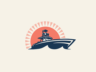 Boat boat branding coastal marine nautical sun vintage illustration