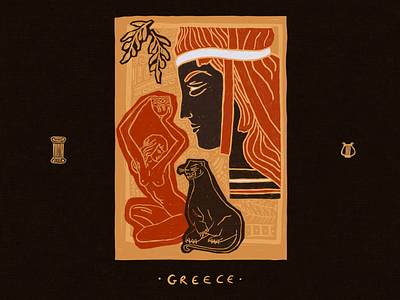 Ancient Greece linocut illustration ancient college graphic greece illustration linocut man olive puma woman